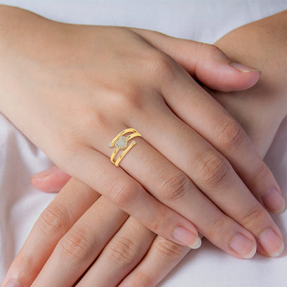 Solid Gold Natural Diamond Spinning Heart Crisscross Ring