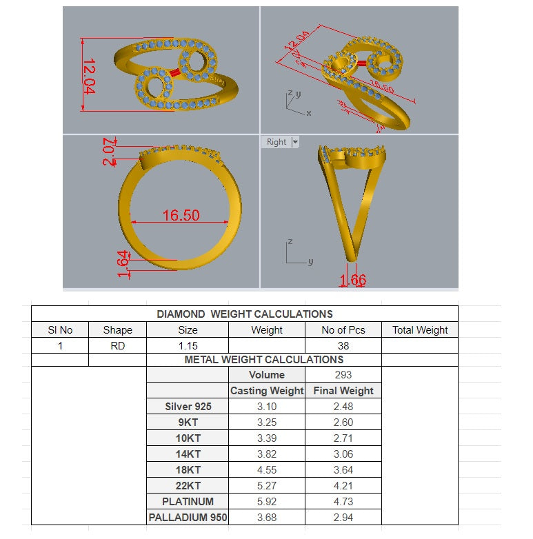 Solid Gold 0.3ct Natural Diamond Cross Ring