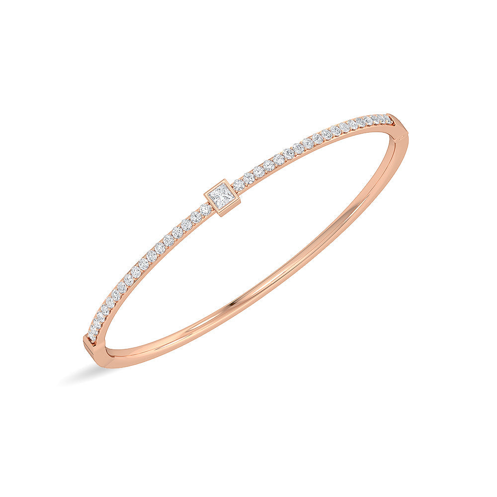 Solid Gold 1.1ct Natural Diamond Princess Tennis Bangle Bezel Bracelet
