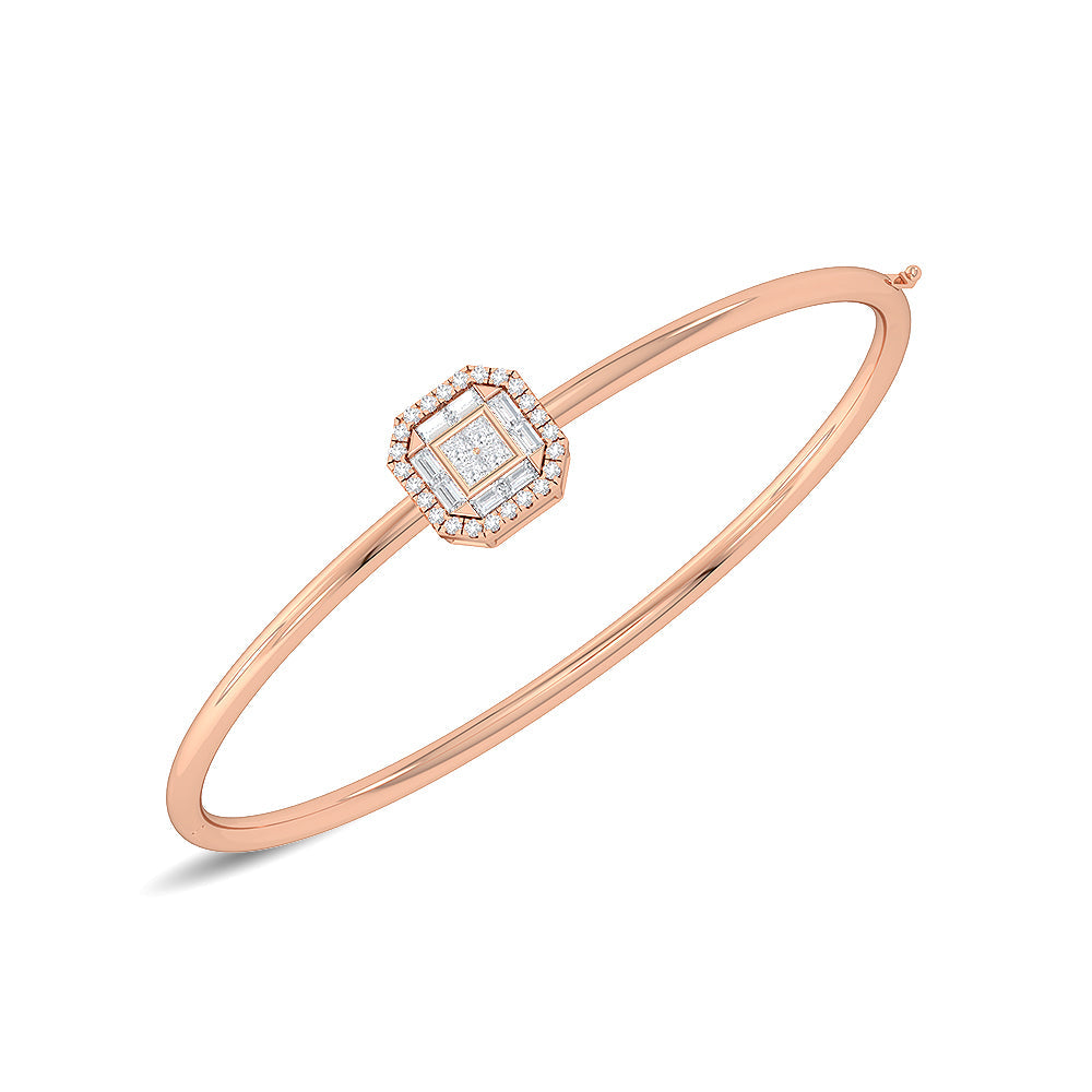 Solid Gold 0.5ct Natural Diamond Buguette Princess Bangle Bracelet