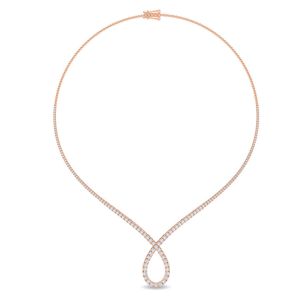 Solid Gold 6.8ct Natural Diamond Tennis Twist Pear Necklace