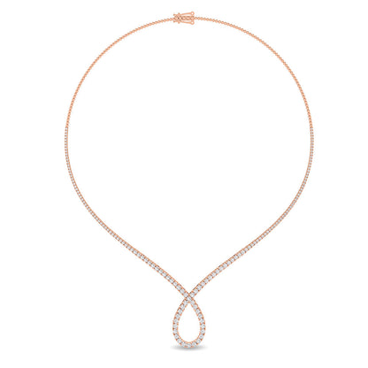 Solid Gold 6.8ct Natural Diamond Tennis Twist Pear Necklace
