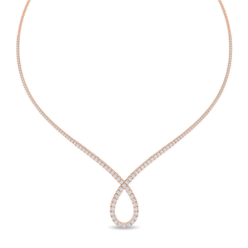 Solid Gold 6.8ct Natural Diamond Tennis Twist Pear Necklace