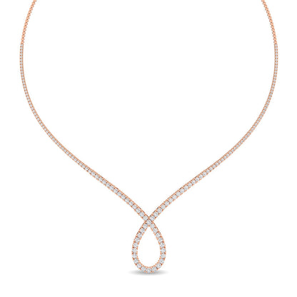 Solid Gold 6.8ct Natural Diamond Tennis Twist Pear Necklace