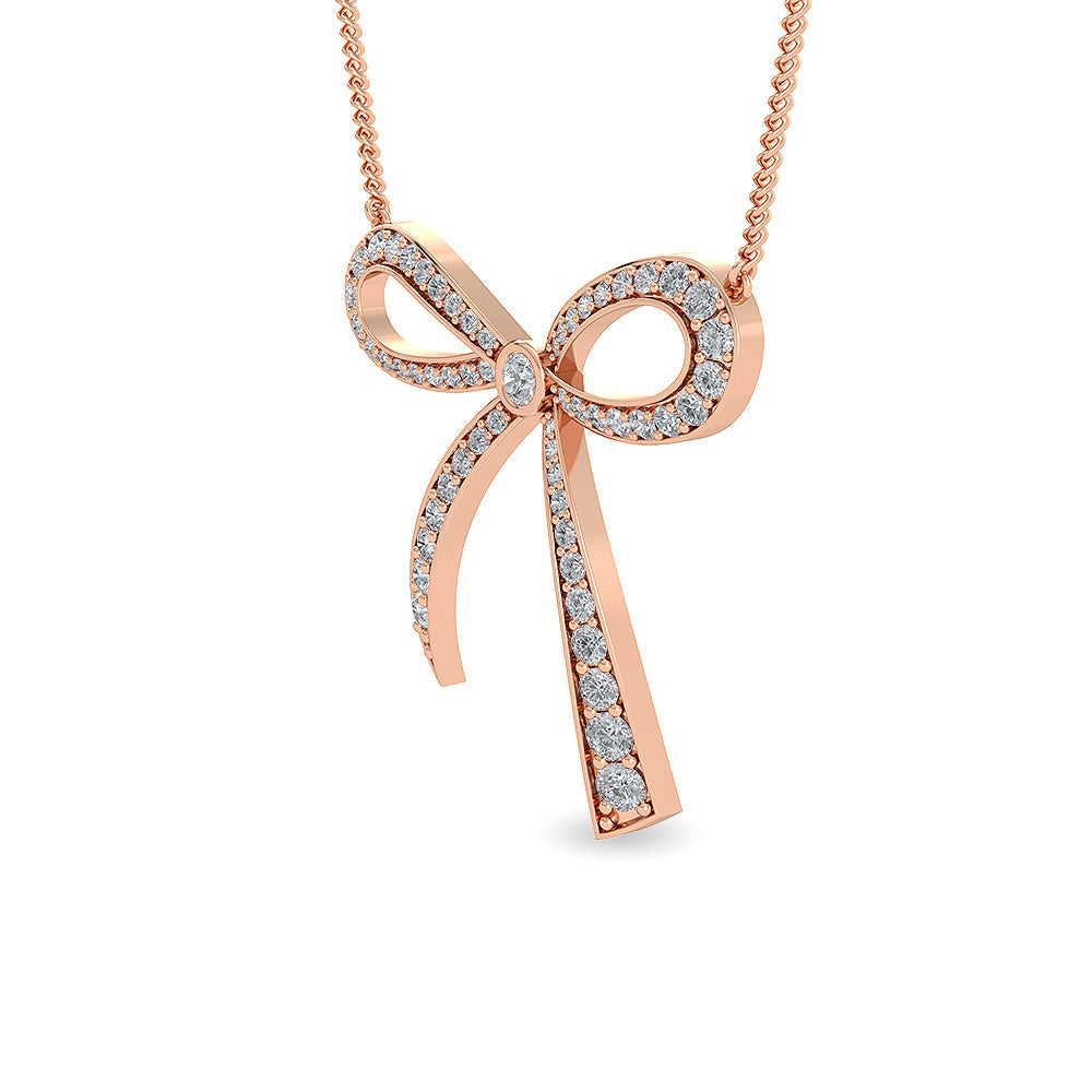 Solid Gold 1.2ct Natural Diamond Bow Ribbon Charm Knot Necklace