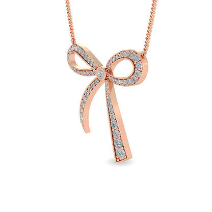 Solid Gold 1.2ct Natural Diamond Bow Ribbon Charm Knot Necklace