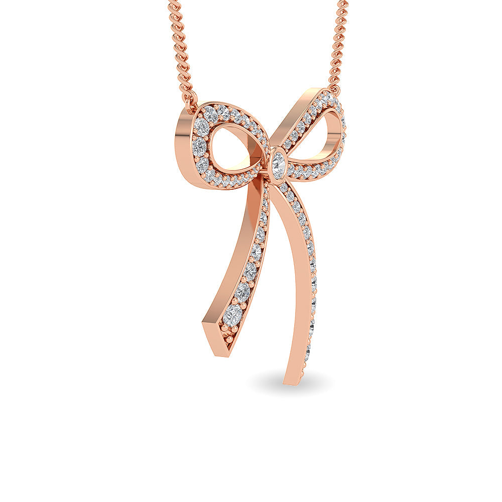 Solid Gold 1.2ct Natural Diamond Bow Ribbon Charm Knot Necklace