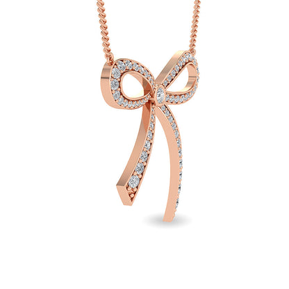 Solid Gold 1.2ct Natural Diamond Bow Ribbon Charm Knot Necklace