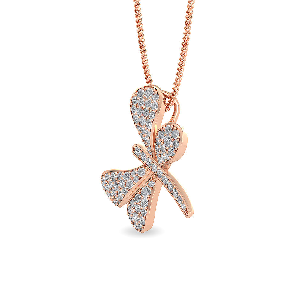 Solid Gold 0.8ct Natural Diamond Dragonfly Butterfly Pendant Necklace