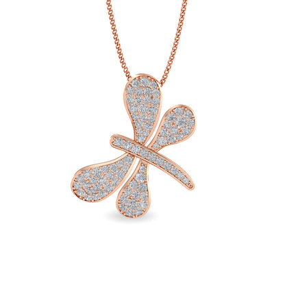 Solid Gold 0.8ct Natural Diamond Dragonfly Butterfly Pendant Necklace