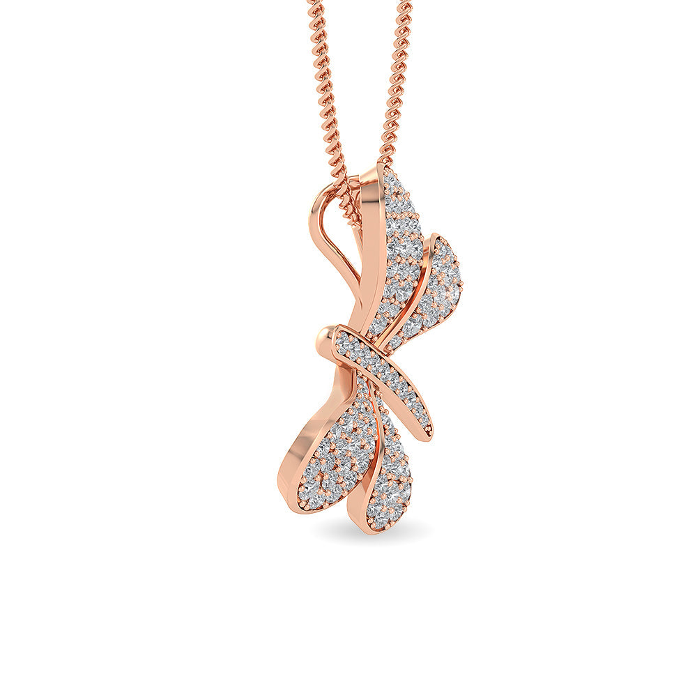 Solid Gold 0.8ct Natural Diamond Dragonfly Butterfly Pendant Necklace