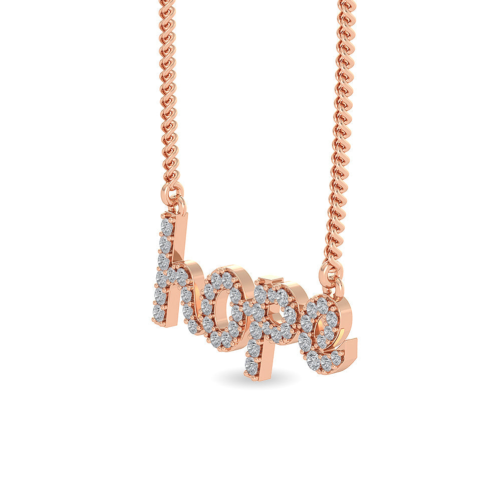 Solid Gold 0.7ct Natural Diamond Studded Hope Script Necklace