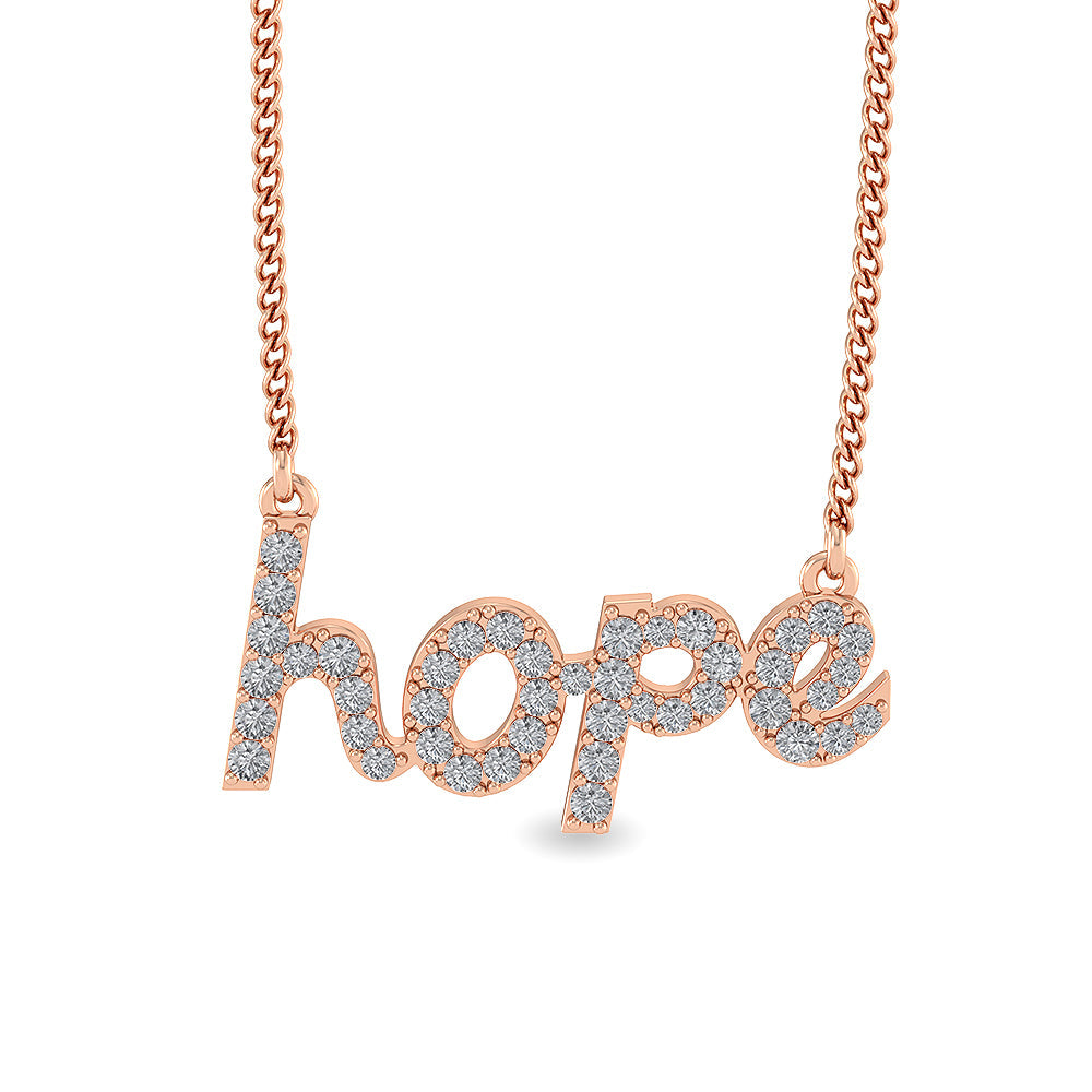 Solid Gold 0.7ct Natural Diamond Studded Hope Script Necklace