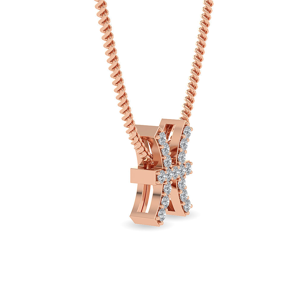 Solid Gold 0.2ct Natural Diamond Studded H Knot Necklace