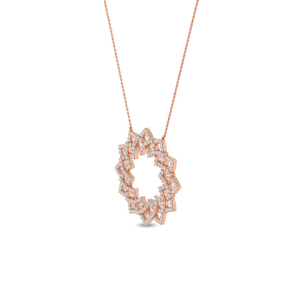 Solid Gold 0.7ct Natural Diamond Circle Sun Flower Necklace