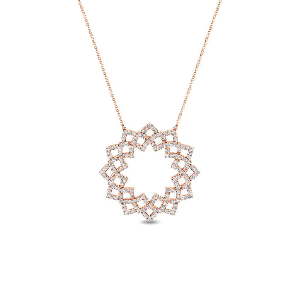 Solid Gold 0.7ct Natural Diamond Circle Sun Flower Necklace