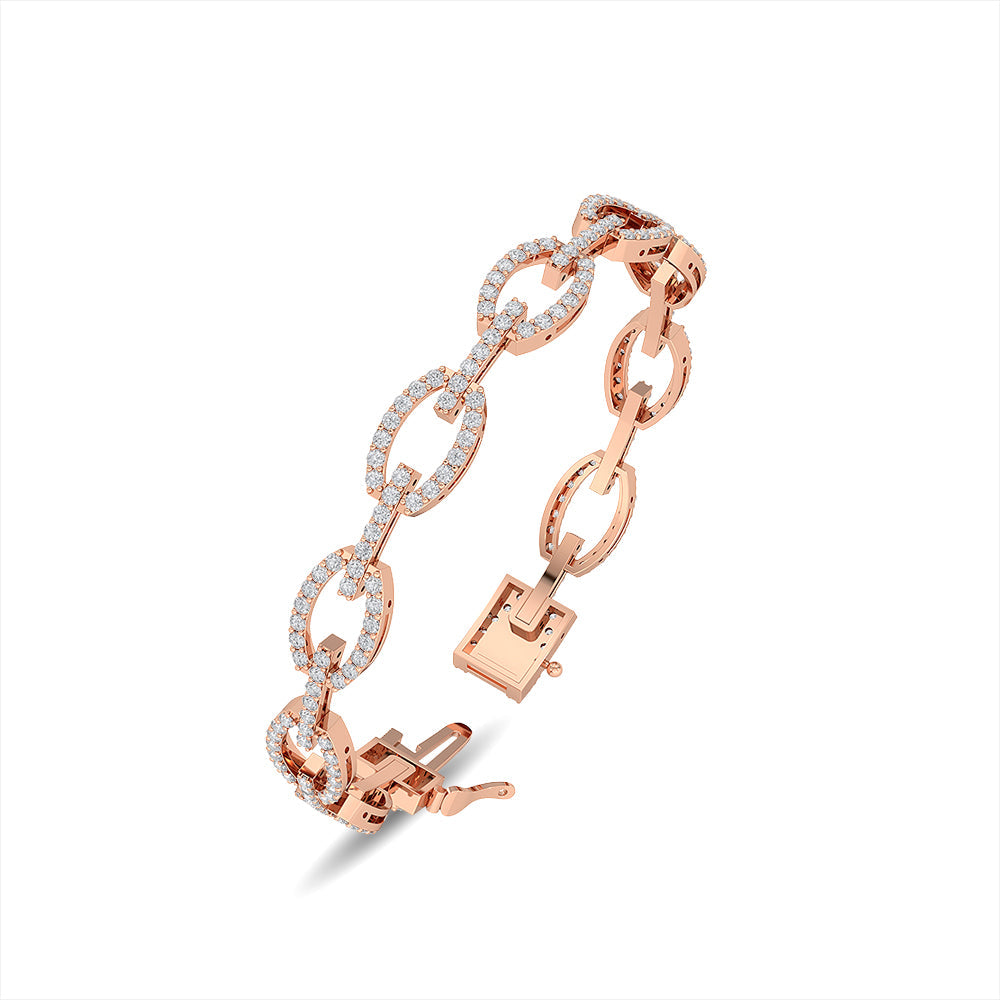 Solid Gold 2.3ct Natural Diamond Link Chain Cuff Bracelet