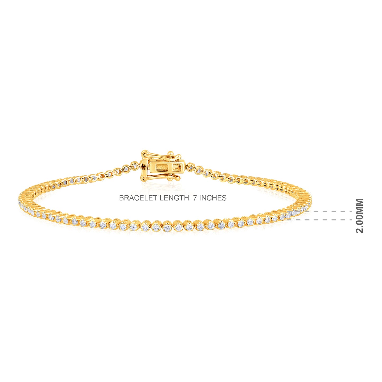Solid Gold 1ct Natural Diamond 2mm Tiger Tennis Bracelet