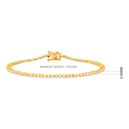 Solid Gold 1ct Natural Diamond 2mm Tiger Tennis Bracelet
