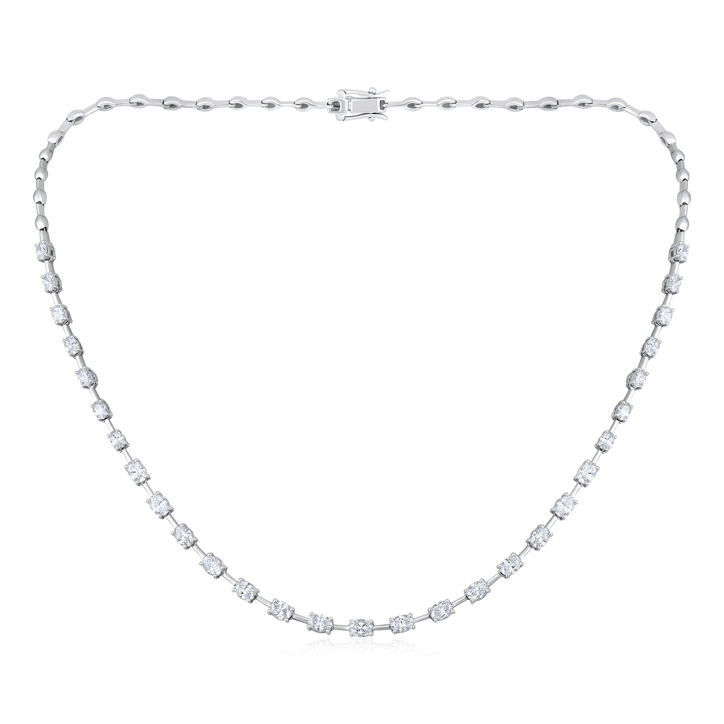 Solid Gold 3.7ct Natural Diamond Oval Tennis By-Yard Link Necklace