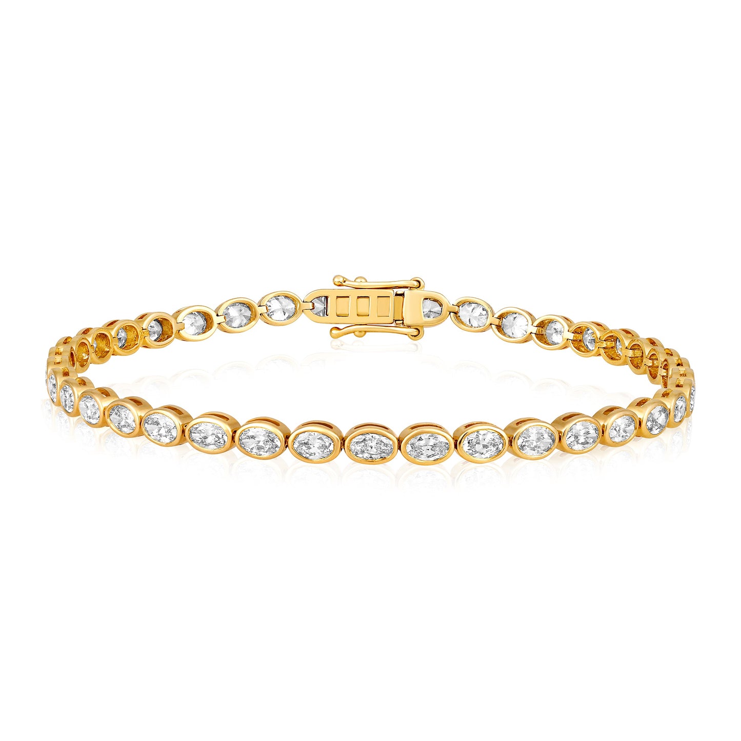 Solid Gold 5.1ct Natural Diamond Oval Bezel Tennis Bracelet
