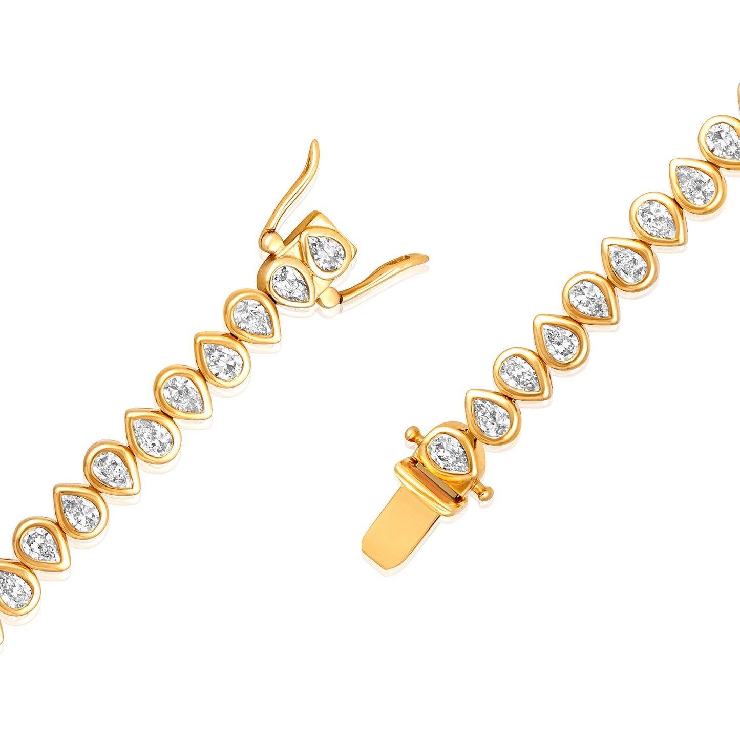Solid Gold 3.4ct Natural Diamond Pear Teardrop Bezel Tennis Bracelet