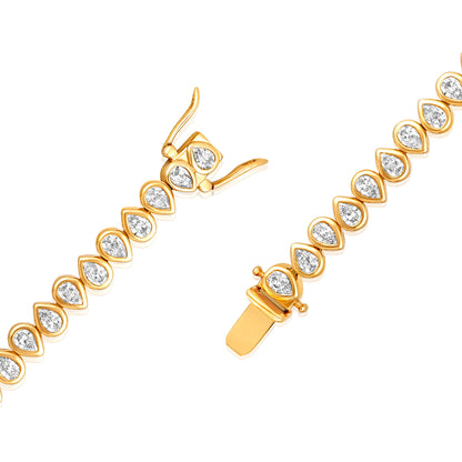 Solid Gold 3.4ct Natural Diamond Pear Teardrop Bezel Tennis Bracelet