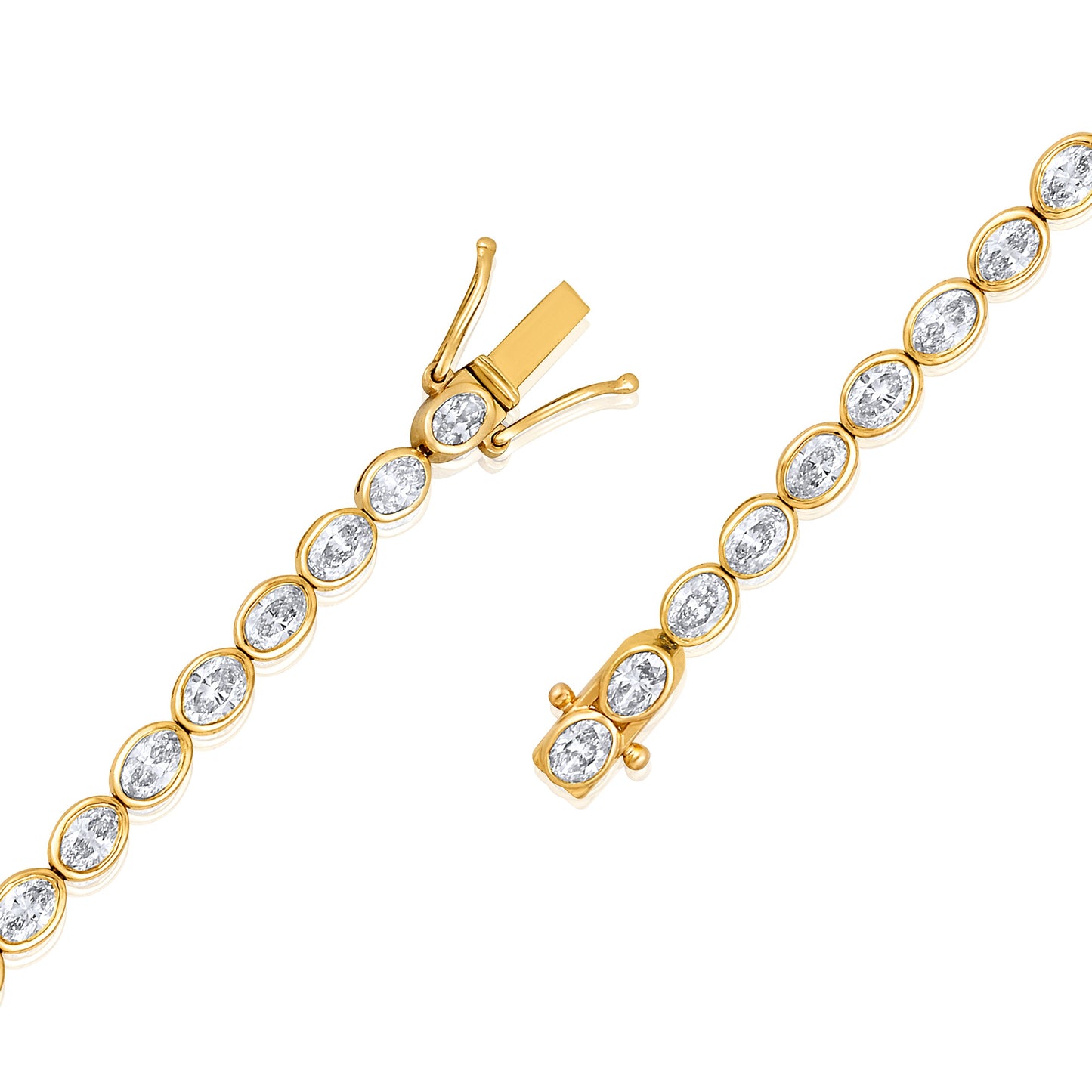 Solid Gold 5.1ct Natural Diamond Oval Bezel Tennis Bracelet
