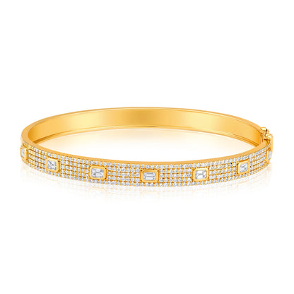 Solid Gold 2ct Natural Diamond Emerald Studded Bangle Bracelet