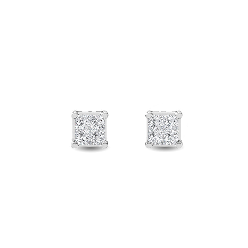 Solid Gold 0.4ct Natural Diamond Solitaire Stud Princess Stud Earrings