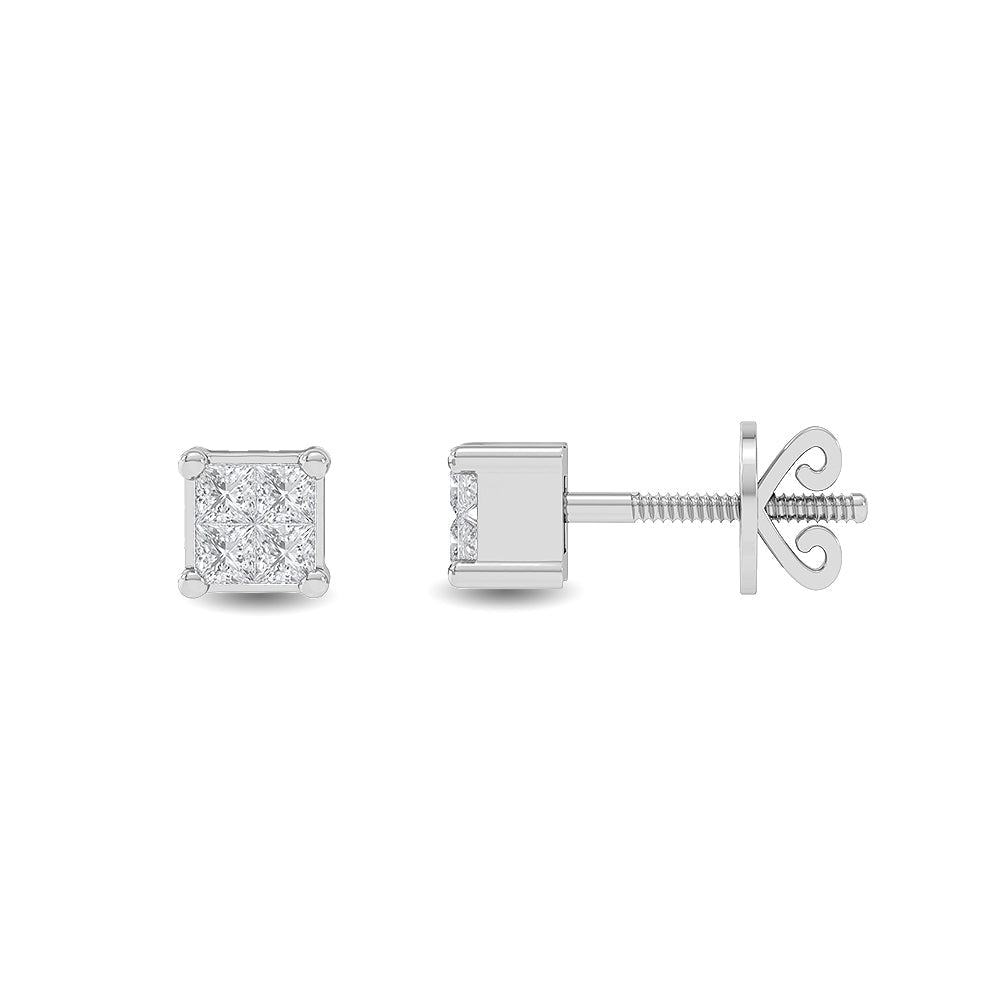 Solid Gold 0.4ct Natural Diamond Solitaire Stud Princess Stud Earrings