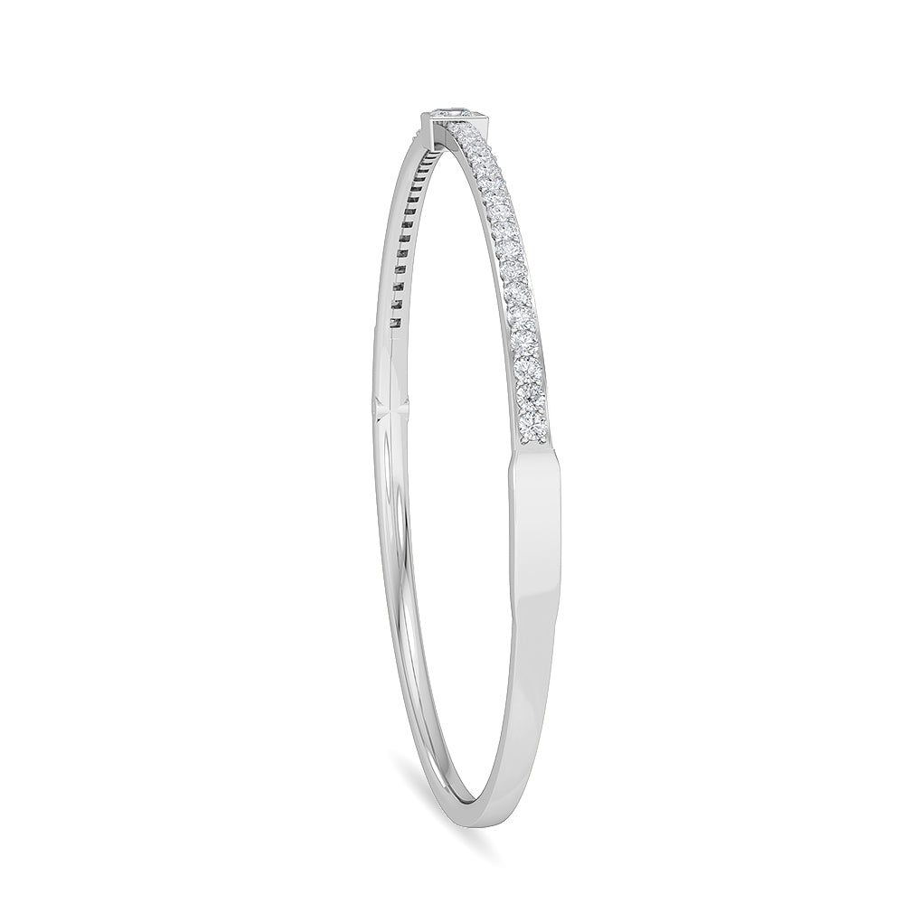 Solid Gold 1.1ct Natural Diamond Princess Tennis Bangle Bezel Bracelet