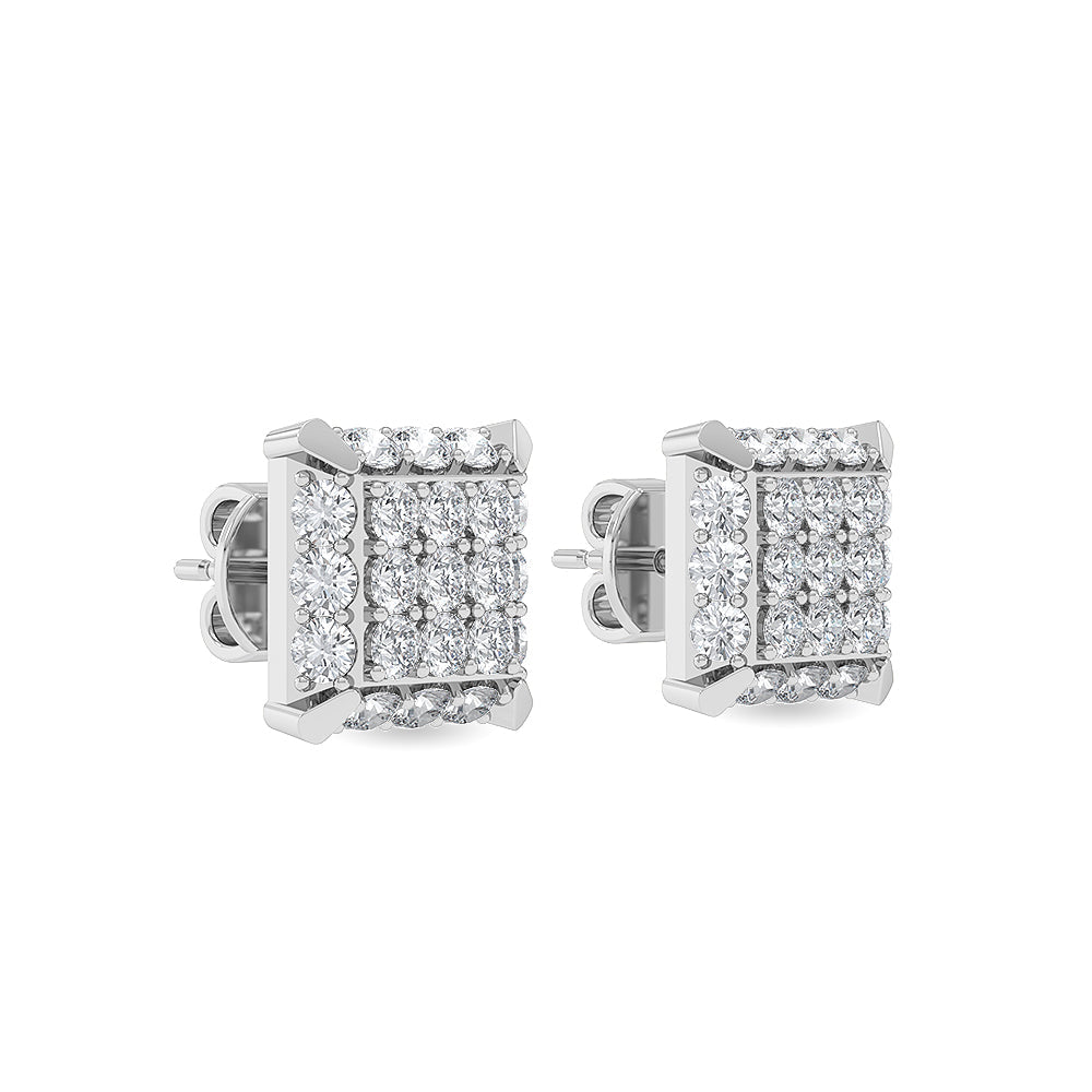 Solid Gold 1.04ct Natural Diamond Square Cluster Geometric Stud Earrings