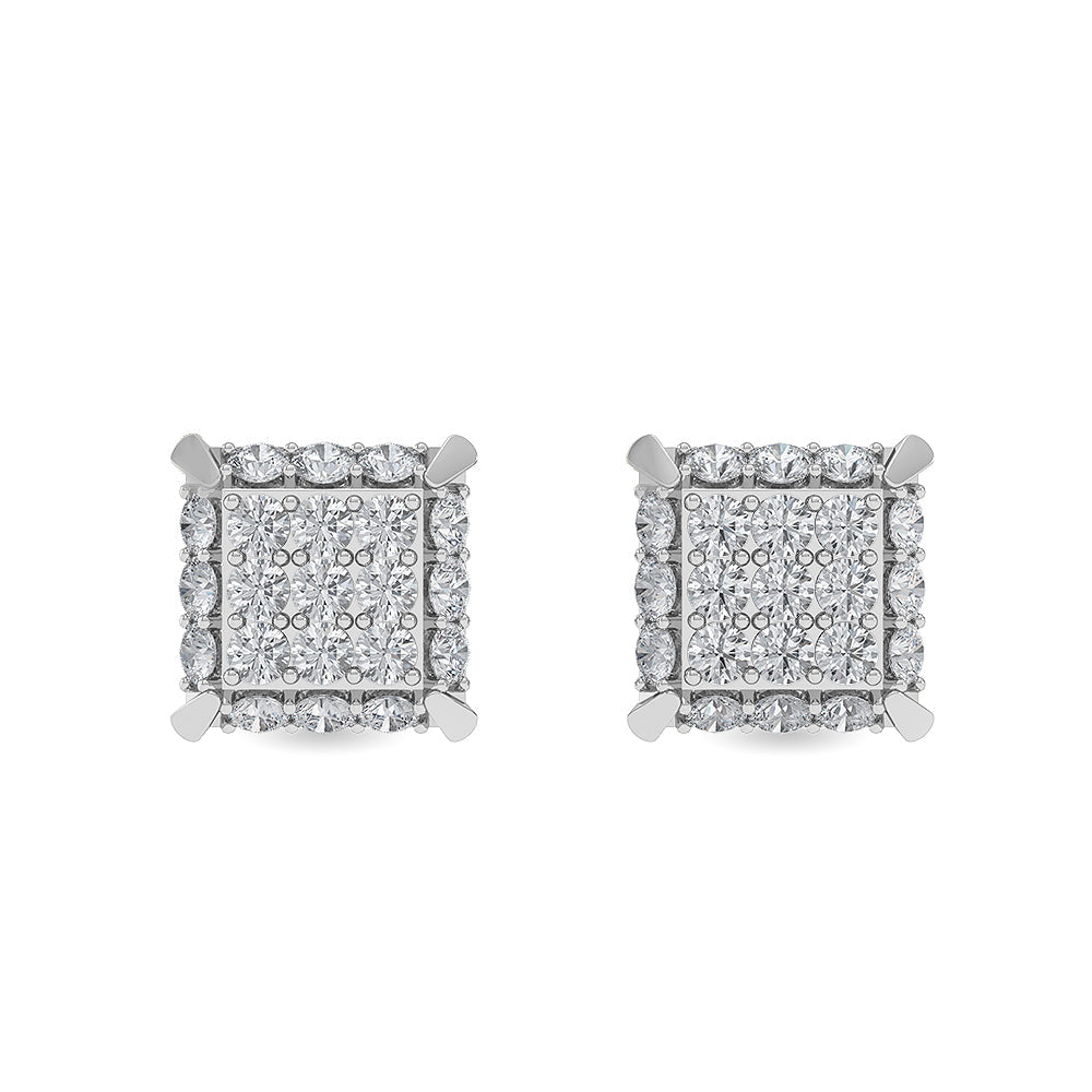 Solid Gold 1.04ct Natural Diamond Square Cluster Geometric Stud Earrings