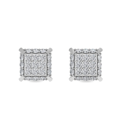 Solid Gold 1.04ct Natural Diamond Square Cluster Geometric Stud Earrings