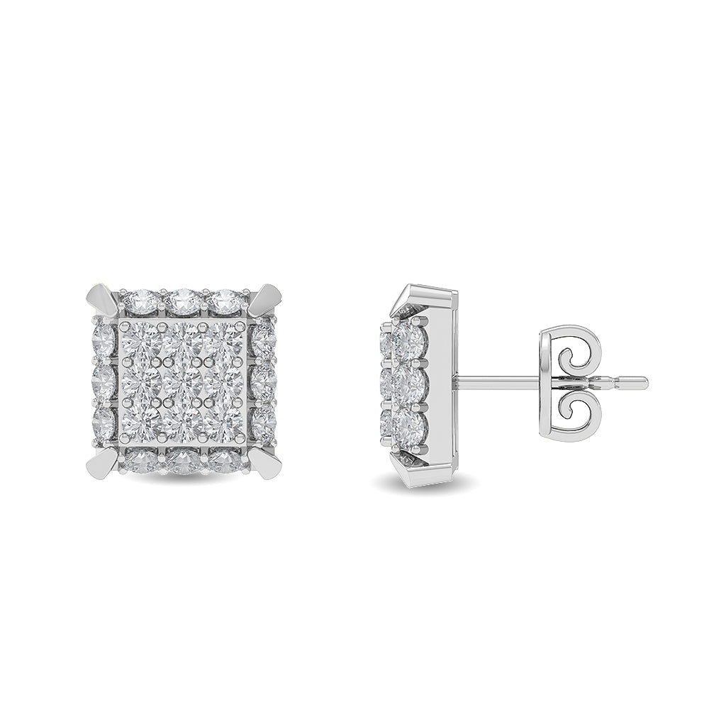 Solid Gold 1.04ct Natural Diamond Square Cluster Geometric Stud Earrings