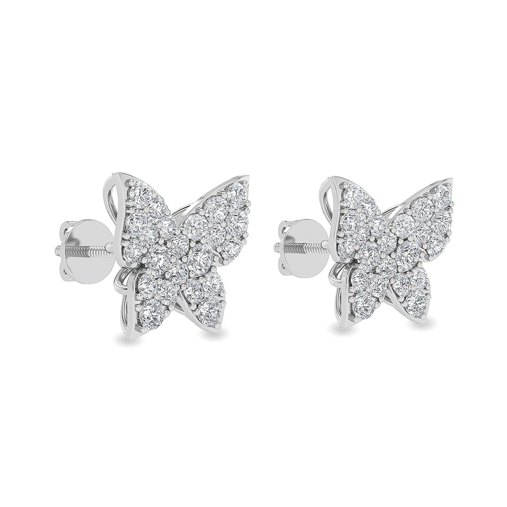 Solid Gold 1.1ct Natural Diamond Butterfly Studded Stud Earrings