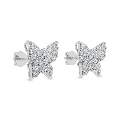 Solid Gold 1.1ct Natural Diamond Butterfly Studded Stud Earrings