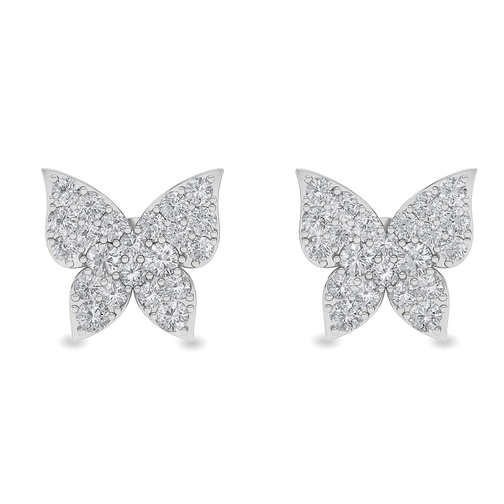 Solid Gold 1.1ct Natural Diamond Butterfly Studded Stud Earrings