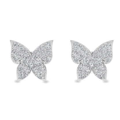 Solid Gold 1.1ct Natural Diamond Butterfly Studded Stud Earrings
