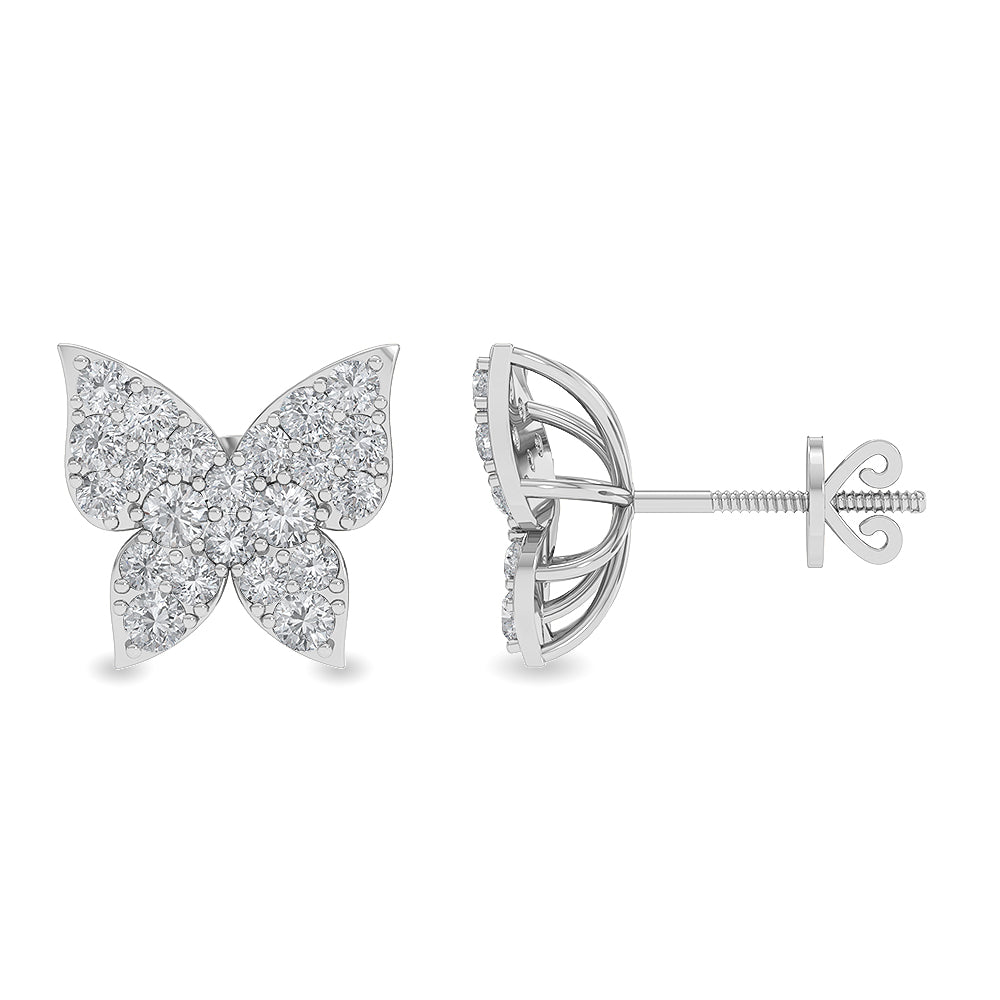Solid Gold 1.1ct Natural Diamond Butterfly Studded Stud Earrings