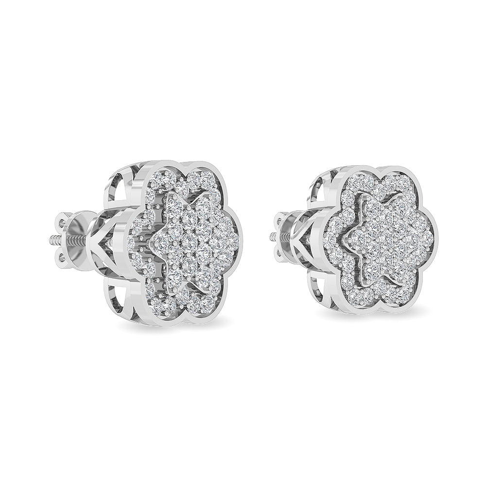 Solid Gold 0.5ct Natural Diamond Diamond Cluster Flower Earrings