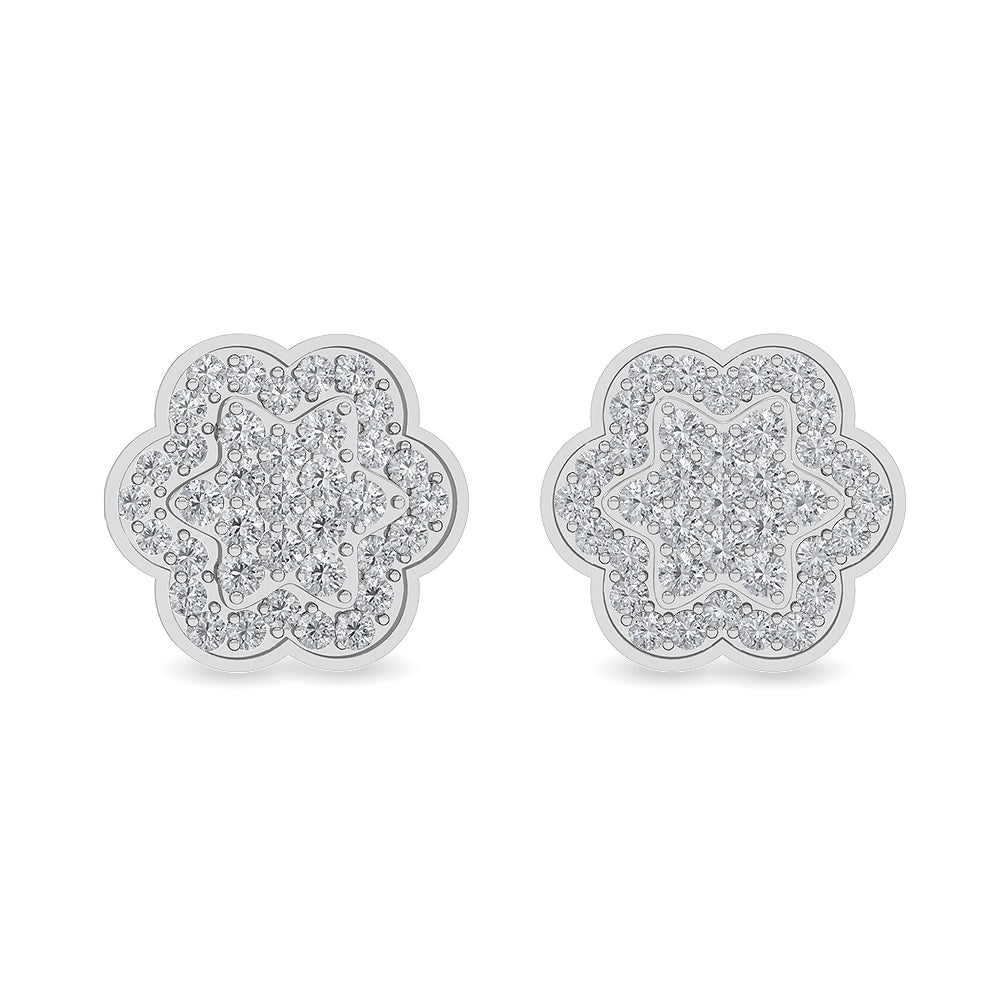 Solid Gold 0.5ct Natural Diamond Diamond Cluster Flower Earrings