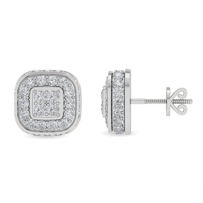 Solid Gold 1.6ct Natural Diamond Halo Double Square Stud Earrings
