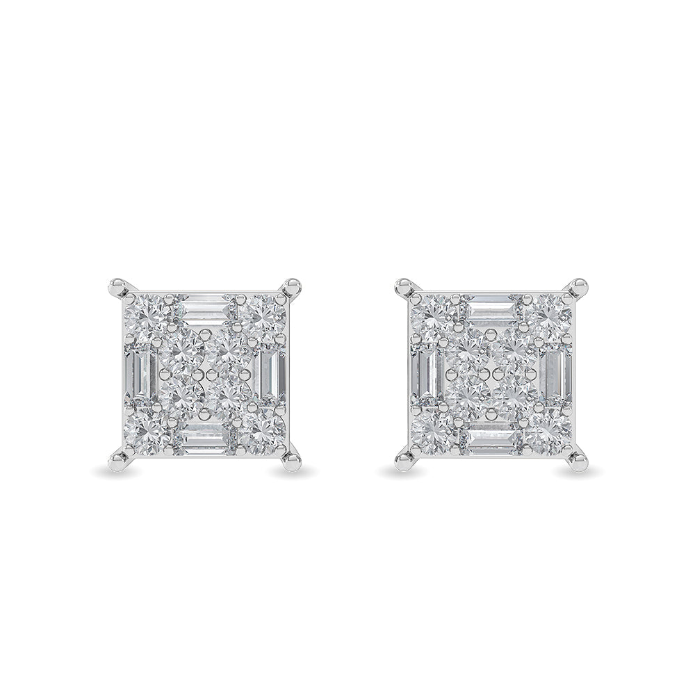 Solid Gold 0.7ct Natural Diamond Baguette Multi-Stone Stud Earrings