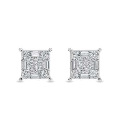 Solid Gold 0.7ct Natural Diamond Baguette Multi-Stone Stud Earrings