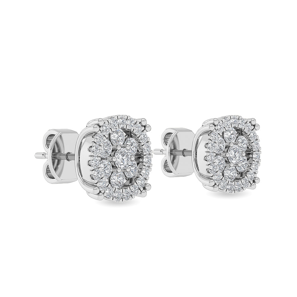 Solid Gold 0.6ct Natural Diamond Halo Stud Cluster Medium Stud Earrings