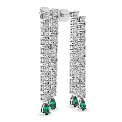 Solid Gold 10ct Natural Diamond Pear Dangle Stimulated Emerald Earrings