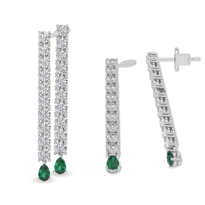 Solid Gold 10ct Natural Diamond Pear Dangle Stimulated Emerald Earrings