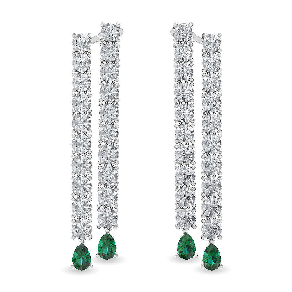 Solid Gold 10ct Natural Diamond Pear Dangle Stimulated Emerald Earrings